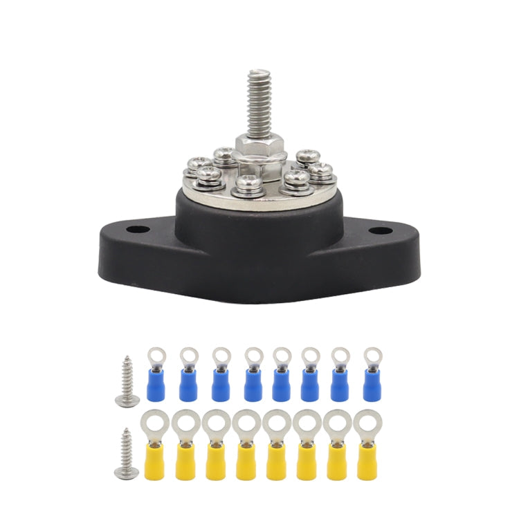 1/4 inch M6 RV Yacht 8-way Terminal Stud with 2 M5x20 Screws + 16pcs Terminals