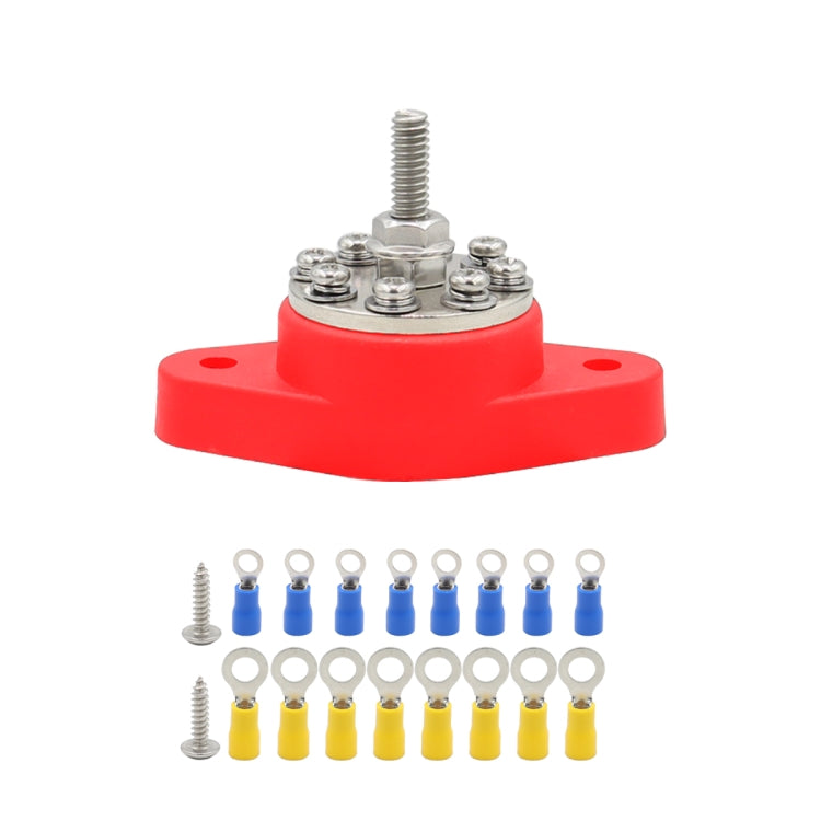 1/4 inch M6 RV Yacht 8-way Terminal Stud with 2 M5x20 Screws + 16pcs Terminals