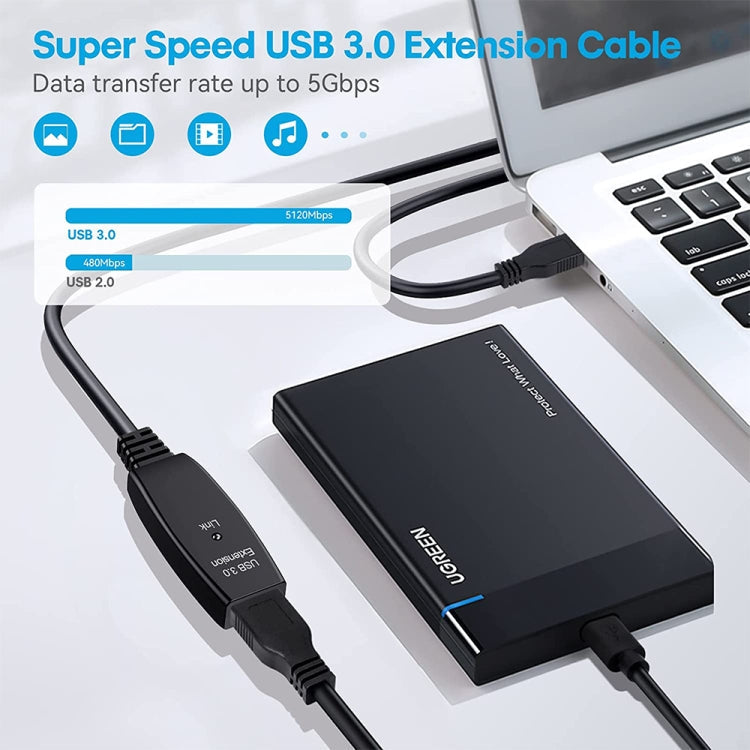 USB 3.0 Male to Female Data Sync Super Speed Extension Cable, Length:5m