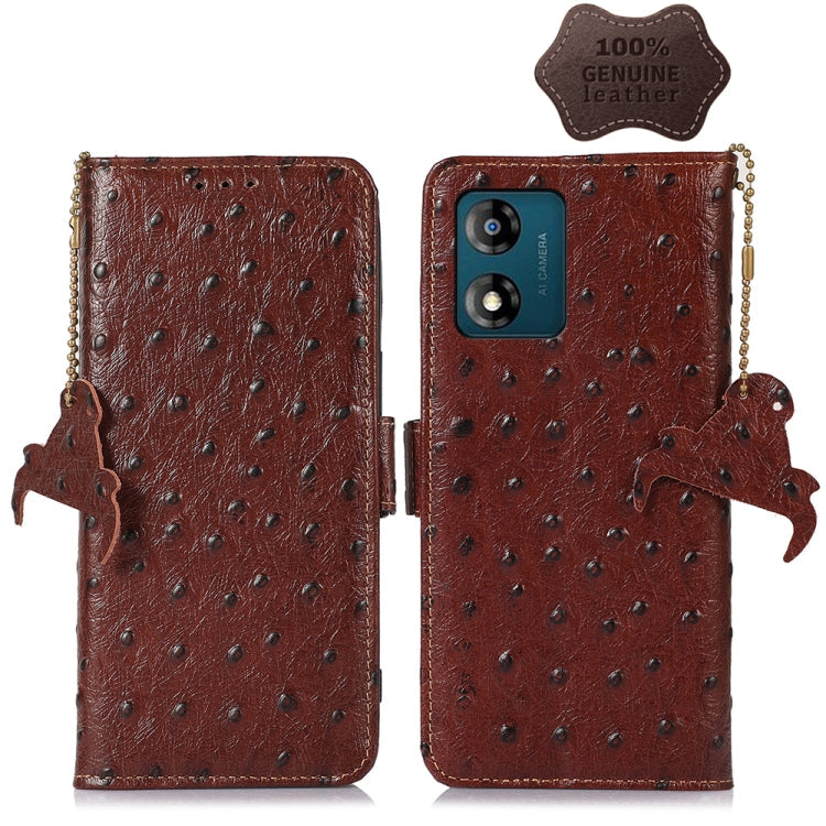 For Motorola Moto E13 4G 2023 Ostrich Pattern Genuine Leather RFID Phone Case My Store