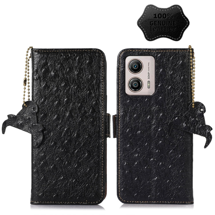 For Motorola Moto G73 5G Ostrich Pattern Genuine Leather RFID Phone Case My Store