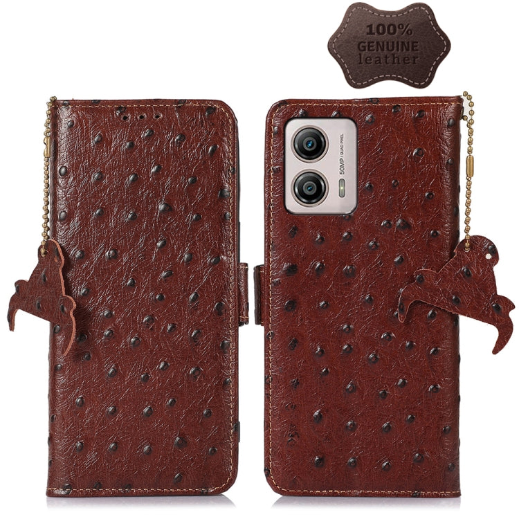 For Motorola Moto G73 5G Ostrich Pattern Genuine Leather RFID Phone Case My Store