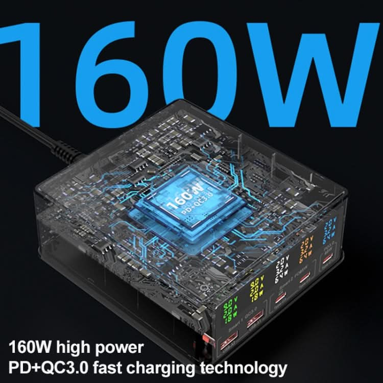 868H 6 in 1 160W 3 PD Type-C + 2 QC3.0 USB Ports Multi Ports Charger