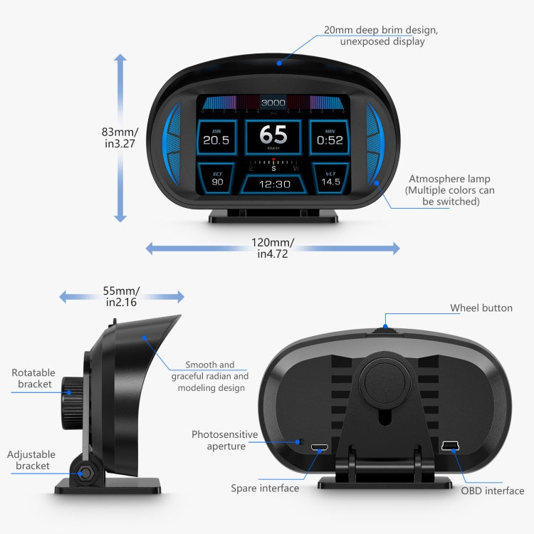 P2 3 inch Multi-function HD OBD LCD Instrument GPS Car Speed Slope Meter HUD Head-up Display ÎҵÄÉ̵ê