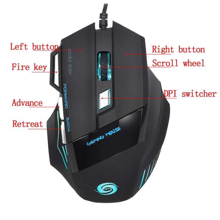 HXSJ A868 7-Keys Colorful Luminous Wired Mouse with Fire Button My Store