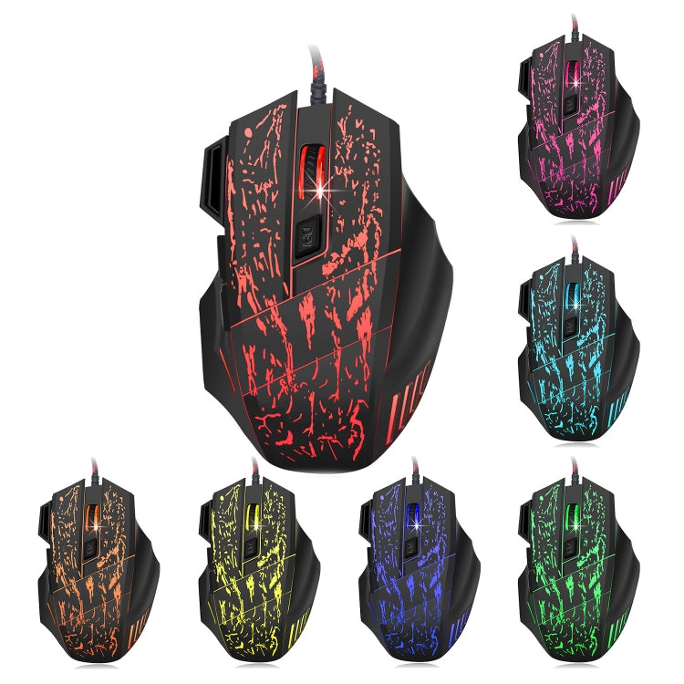 HXSJ A874 7-keys Flowing Water Crack Colorful Luminous Wired Gaming Mouse My Store