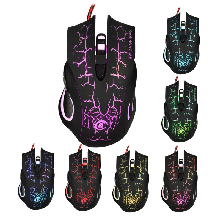 HXSJ A888B 6-keys Crackle Colorful Lighting Wired Gaming Mouse My Store