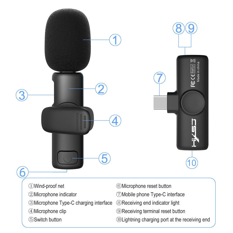 HXSJ F18 2.4G USB-C/Type-C Noise Reduction Lavalier Wireless Microphone Reluova