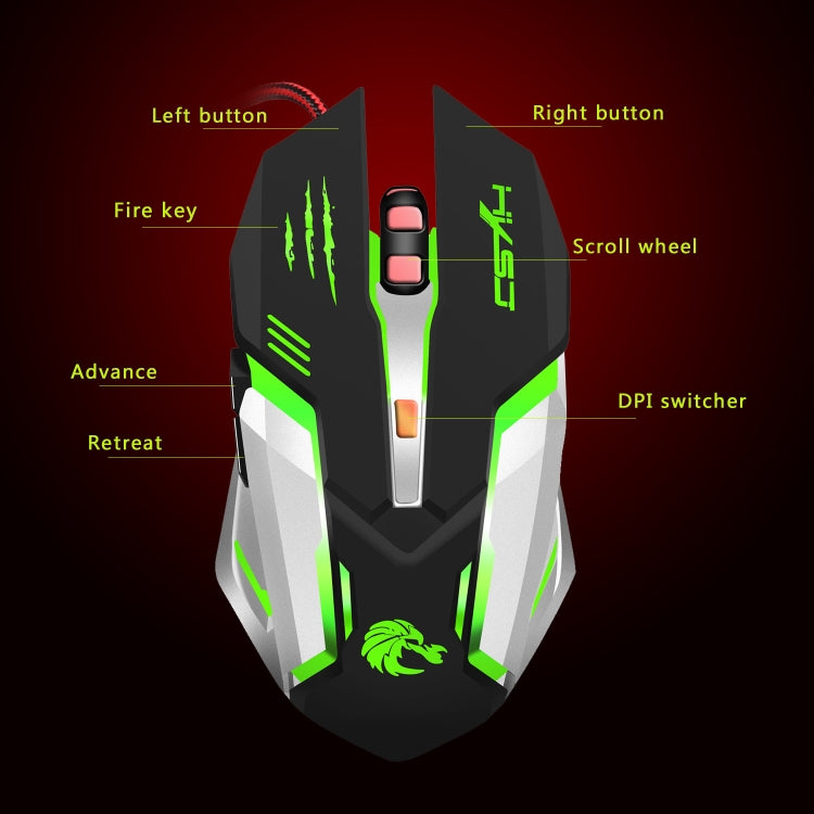 HXSJ S100 6 Keys Colorful Luminous Wired Gaming Mouse