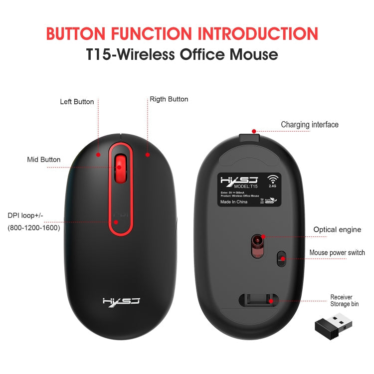 HXSJ T15 2.4GHz 4 Keys Wireless Mute Mouse My Store