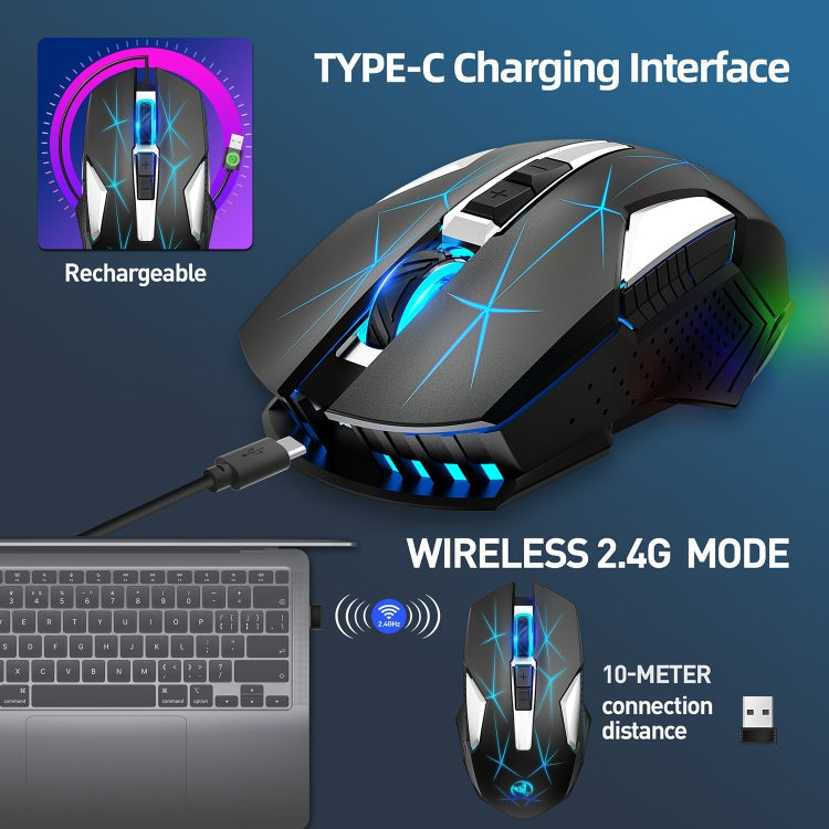 HXSJ T300 7 Keys 2400DPI 2.4G Colorful Luminous Wireless Mouse