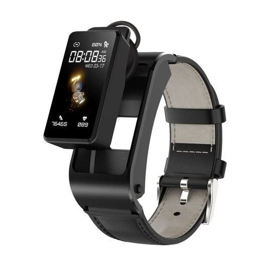 H21 1.14 inch Leather Band Earphone Detachable Smart Watch Support Temperature Measurement / Bluetooth Call / Voice Control