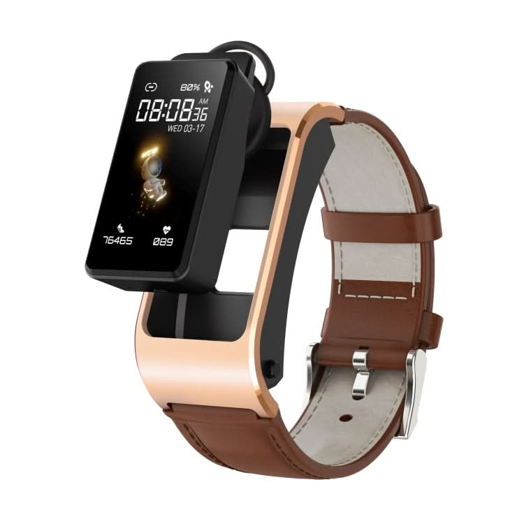 H21 1.14 inch Leather Band Earphone Detachable Smart Watch Support Temperature Measurement / Bluetooth Call / Voice Control