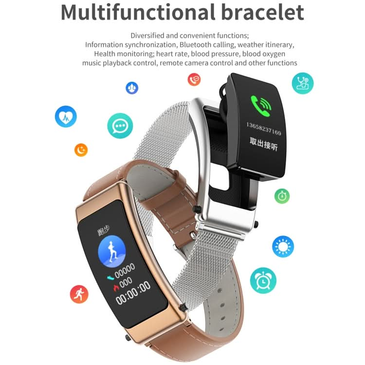 K50 1.08 inch Leather Band Earphone Detachable IP67 Waterproof Smart Watch Support Bluetooth Call