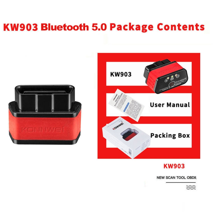 KONNWEI KW903 Bluetooth 5.0 OBD2 Car Fault Diagnostic Scan Tools Support IOS / Android