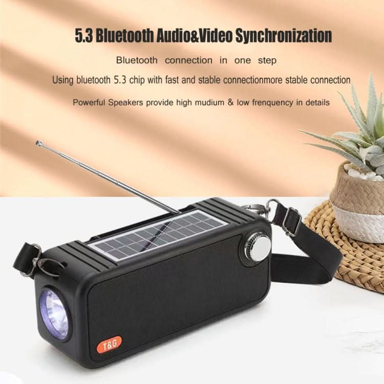 T&G TG637 Outdoor Portable Solar Power Wireless Bluetooth Speaker with FM / Flashlight / TF Card Slot