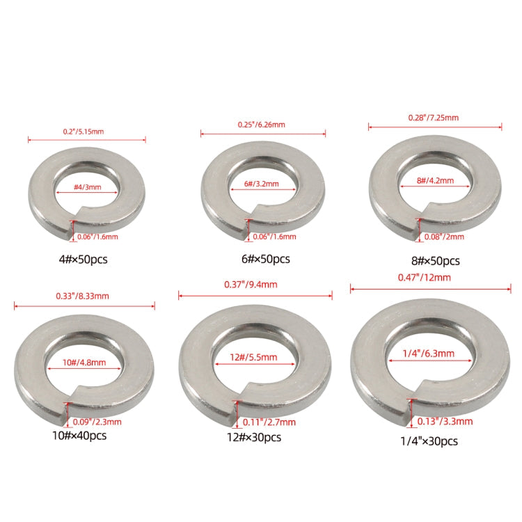 A7648 250 in 1 6 Sizes 304 Stainless Steel Split Lock Spring Washer Kit ÎҵÄÉ̵ê