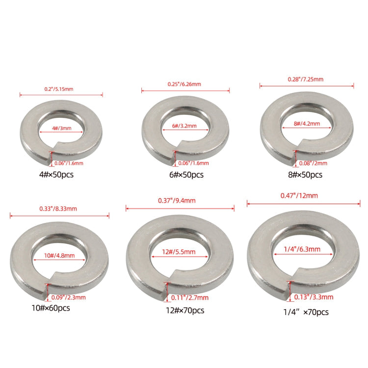 A7652 350 in 1 6 Sizes 304 Stainless Steel Split Lock Spring Washer Kit