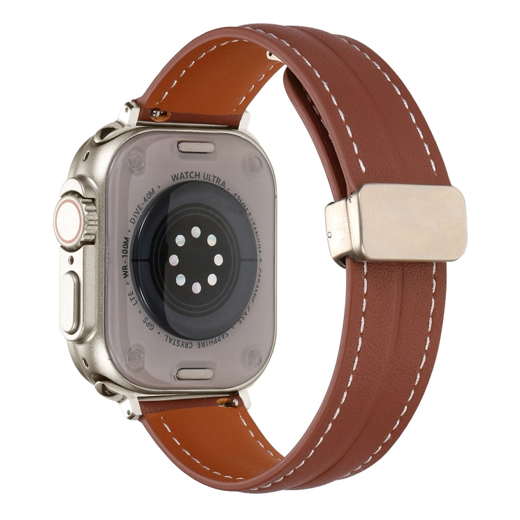 Folding Buckle Grooved Genuine Leather Watch Band