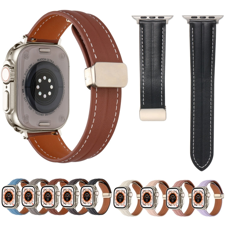 Folding Buckle Grooved Genuine Leather Watch Band