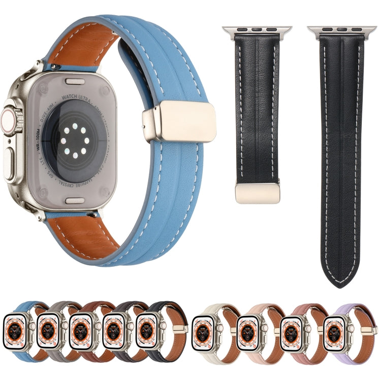 Folding Buckle Grooved Genuine Leather Watch Band