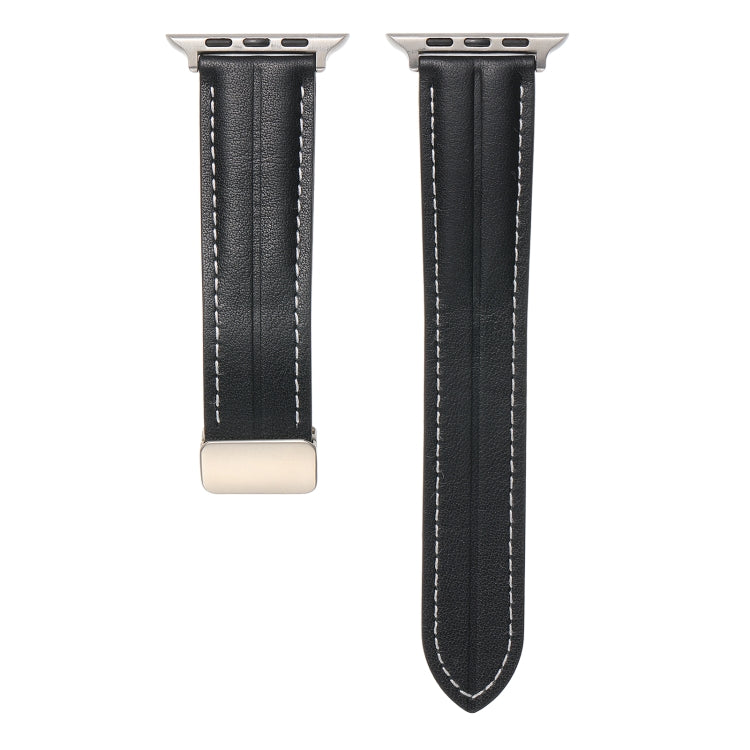 Folding Buckle Grooved Genuine Leather Watch Band