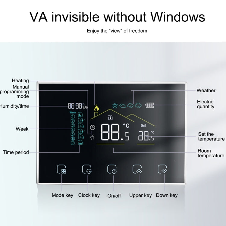 BHT-8000RF-VA- GBC Wireless Smart LED Screen Thermostat Without WiFi, Specification:Electric / Boiler Heating Reluova