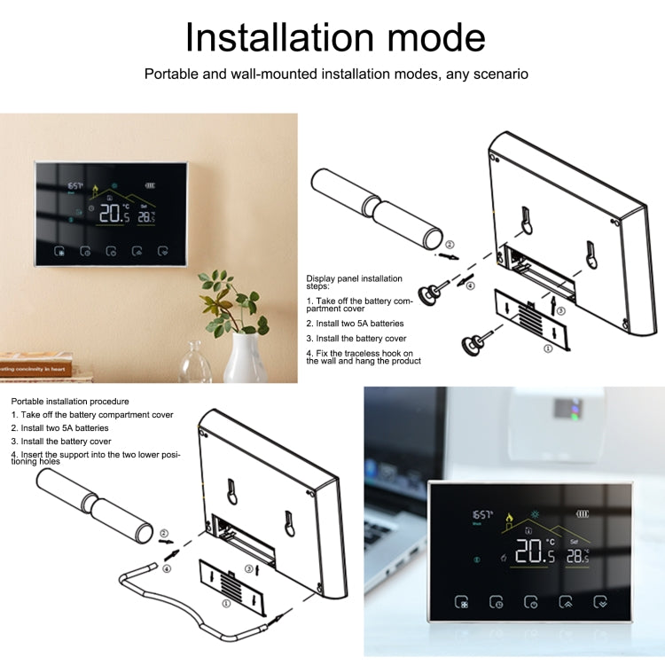 BHT-8000RF-VA- GBC Wireless Smart LED Screen Thermostat Without WiFi, Specification:Electric / Boiler Heating Reluova