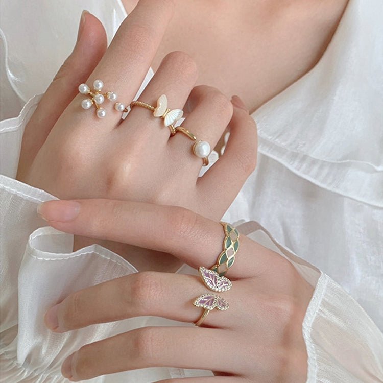 Ladies Light Luxury Pearl Butterfly Opening Adjustable Combination Ring My Store