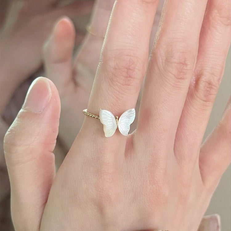 Ladies Light Luxury Pearl Butterfly Opening Adjustable Combination Ring My Store