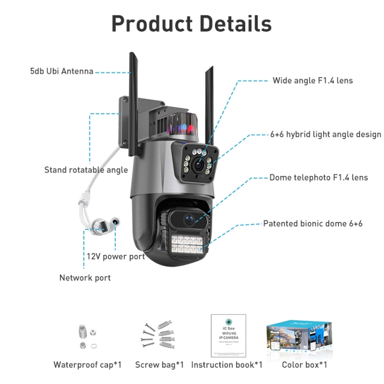 QX81 Humanoid Recognition AI Alarm WIFI Spherical Dual 2MP IP Camera