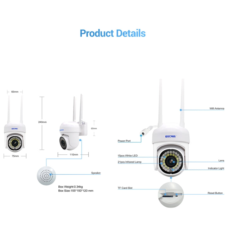 ESCAM PVR007 3MP Smart HD WiFi Camera Support Full Color Night Vision / Motion Detection / Sound Alarm / TF Card Reluova