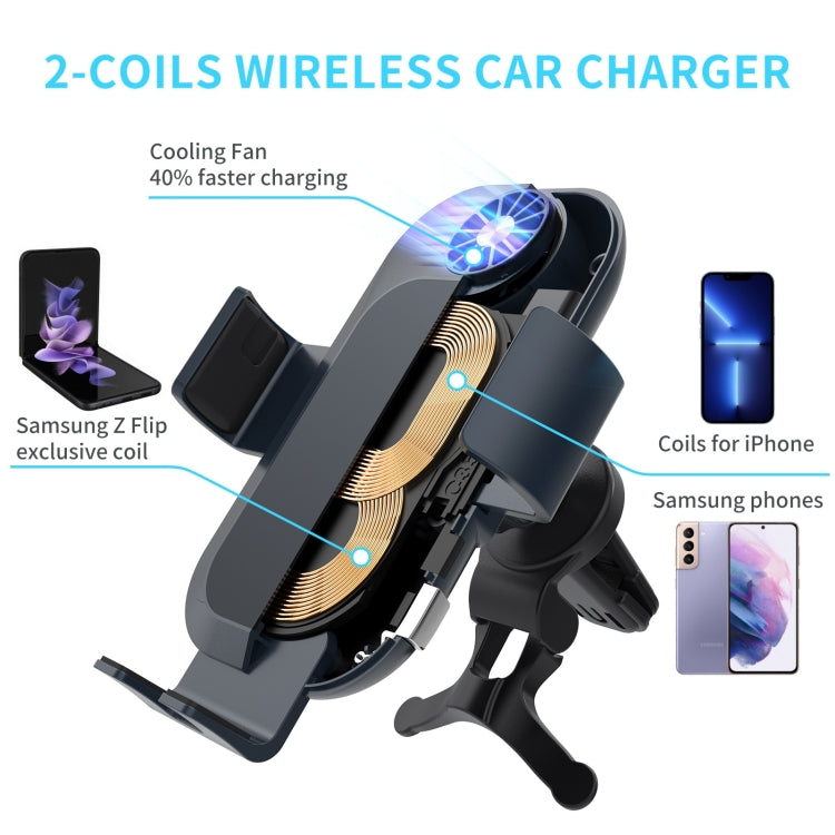 C35 Fan Cooling Dual Coil Car Phone Holder Wireless Charger ÎҵÄÉ̵ê