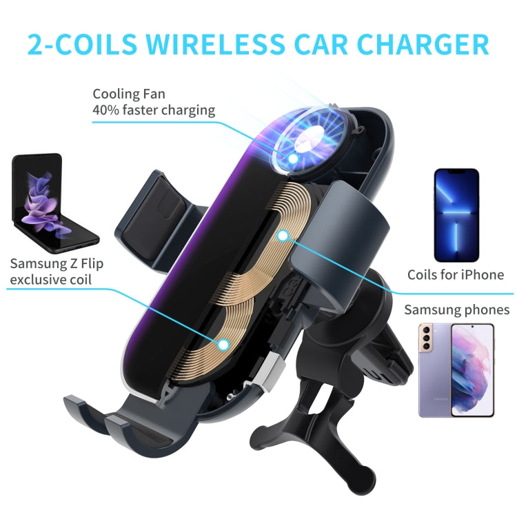 C37 Fan Cooling Dual Coil Car Phone Holder Wireless Charger ÎҵÄÉ̵ê