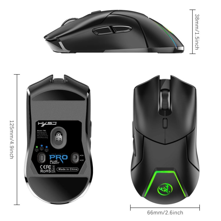 HXSJ T40 7 Keys 4000DPI Three-mode Colorful Backlight Wireless Gaming Mouse Rechargeable My Store