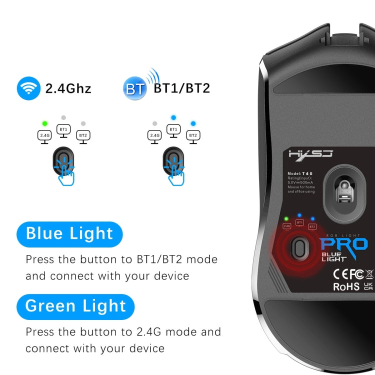 HXSJ T40 7 Keys 4000DPI Three-mode Colorful Backlight Wireless Gaming Mouse Rechargeable My Store