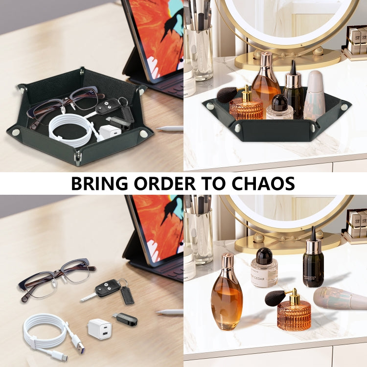 Hexagonal Desktop PU Storage Box Sundries Tray