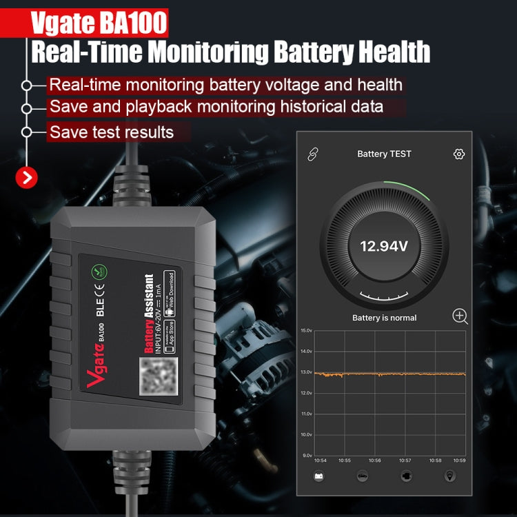 Vgate BA100 Car 12V Bluetooth 4.0 Battery Assistant Analyzer Tester ÎҵÄÉ̵ê