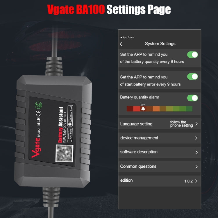 Vgate BA100 Car 12V Bluetooth 4.0 Battery Assistant Analyzer Tester ÎҵÄÉ̵ê