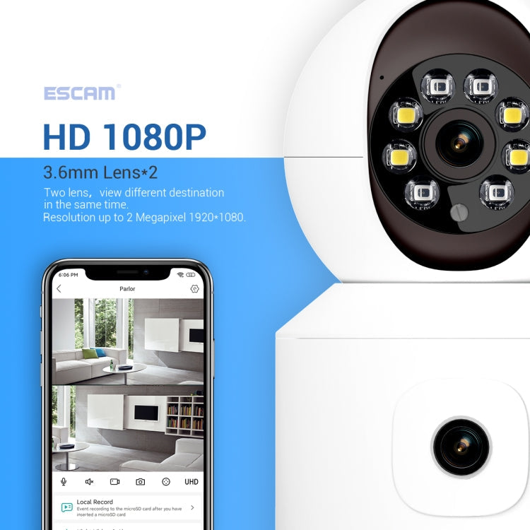 ESCAM QF010 2x2MP Dual Lens Dual Screen Surveillance WiFi Camera Support Two-way Voice & Motion Detection