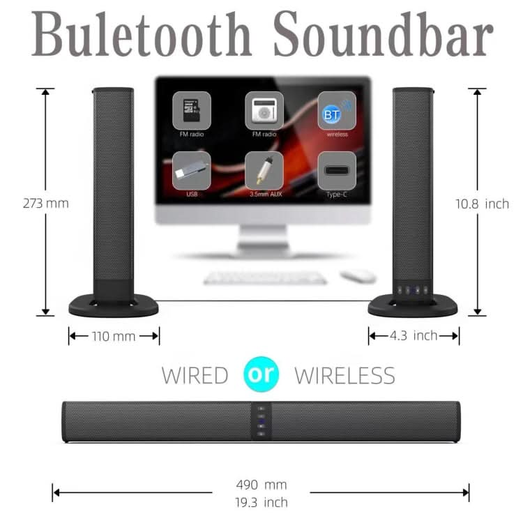 BS-36 20W Multi-Function 3D Stereo Surround Bluetooth Speaker Subwoofer Soundbar