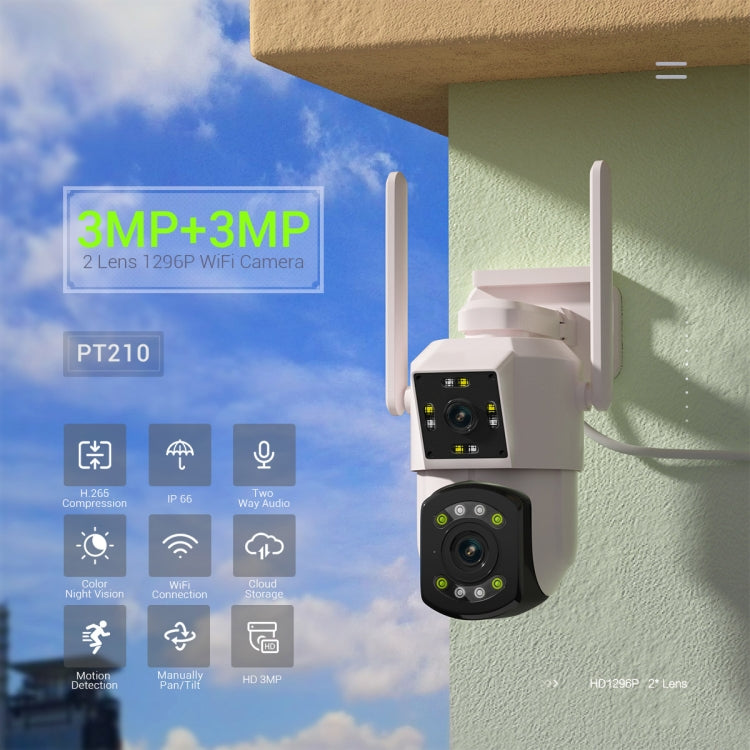 ESCAM PT210 2x3MP Dual Lens Dual Screen Monitor WiFi Camera Support Two-way Voice & Motion Detection & Cloud Storage