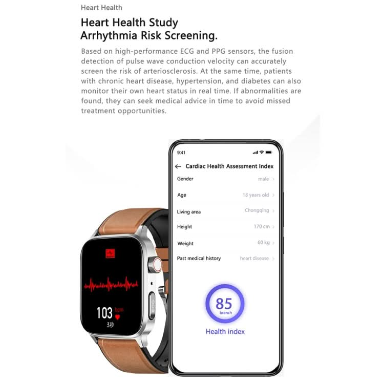 GT22 1.85 inch TFT Screen Leather Band Health Smart Watch, Support Bluetooth Call / Plateau Blood Oxygen / Body Temperature / Arrhythmia / TI Heart Rate Monitoring