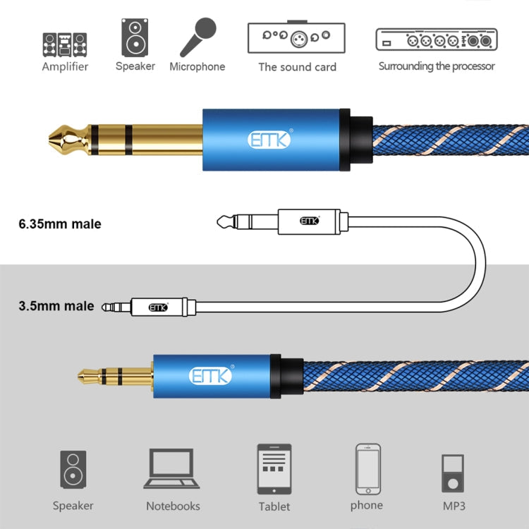 EMK 3.5mm Jack Male to 6.35mm Jack Male Gold Plated Connector Nylon Braid AUX Cable for Computer / X-BOX / PS3 / CD / DVD My Store