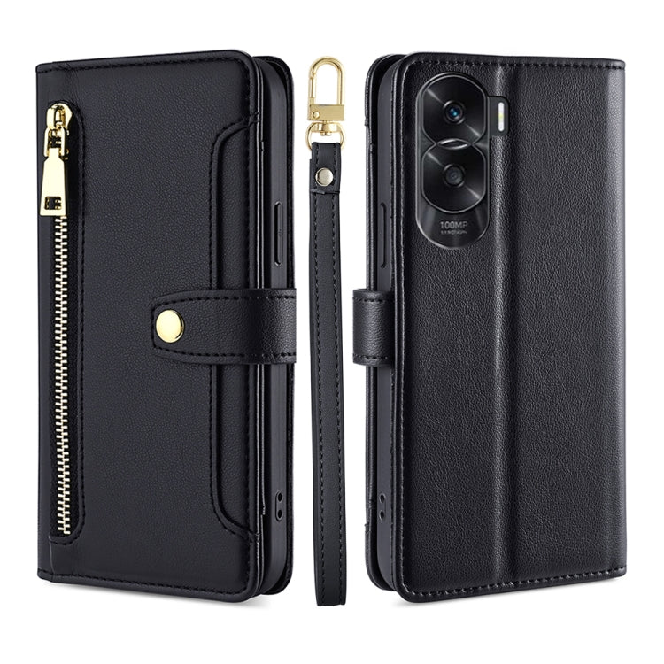 Sheep Texture Cross-body Zipper Wallet Leather Phone Case