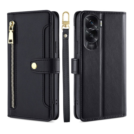 Sheep Texture Cross-body Zipper Wallet Leather Phone Case