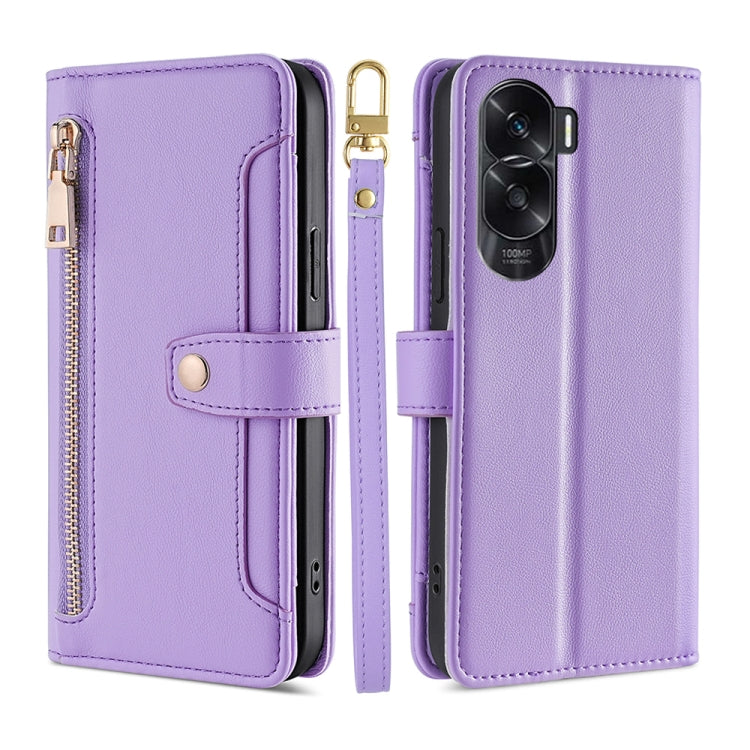 Sheep Texture Cross-body Zipper Wallet Leather Phone Case