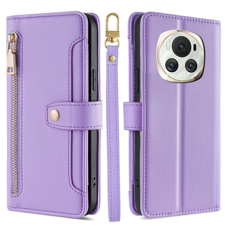 Sheep Texture Cross-body Zipper Wallet Leather Phone Case