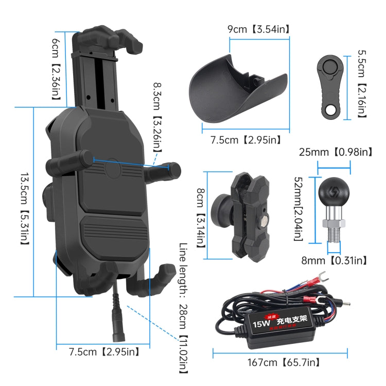 WUPP ZH-1848B1 15W Motorcycle Wireless Fast Charging Phone Navigation Holder ÎҵÄÉ̵ê