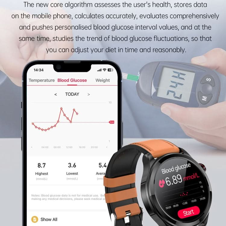 TK22 1.39 inch IP67 Waterproof Leather Band Smart Watch Supports ECG / Non-invasive Blood Sugar